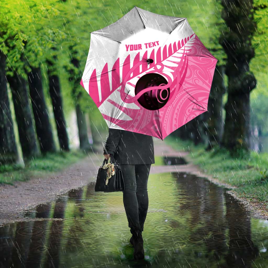 New Zealand Lawn Bowls Breast Cancer Custom Umbrella Aotearoa Maori Silver Fern Pink Ribbon LT14 - Polynesian Pride