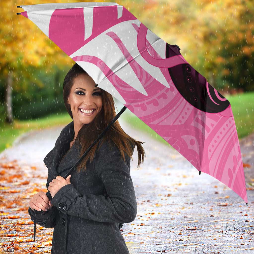 New Zealand Lawn Bowls Breast Cancer Custom Umbrella Aotearoa Maori Silver Fern Pink Ribbon LT14 - Polynesian Pride
