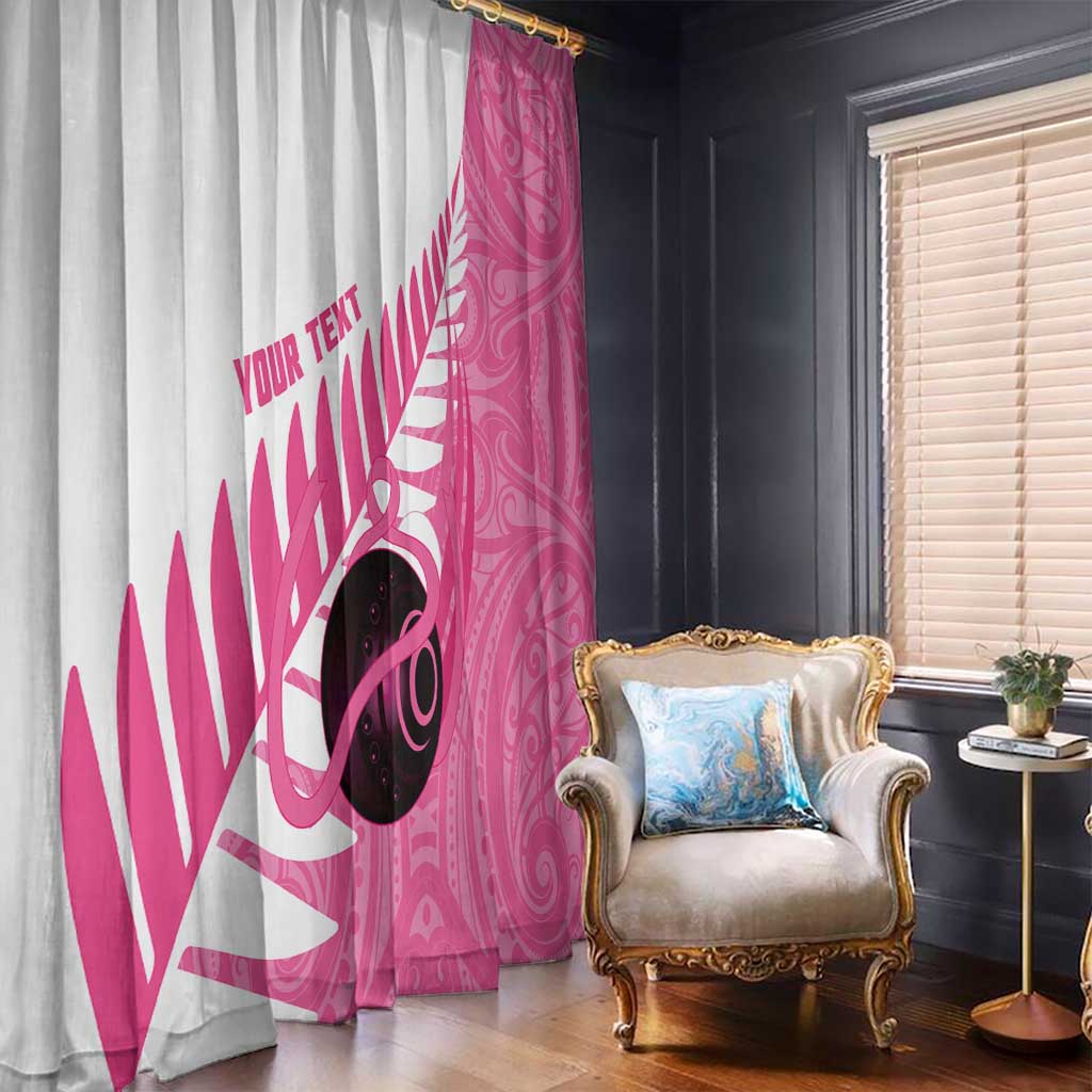 New Zealand Lawn Bowls Breast Cancer Custom Window Curtain Aotearoa Maori Silver Fern Pink Ribbon LT14 - Polynesian Pride