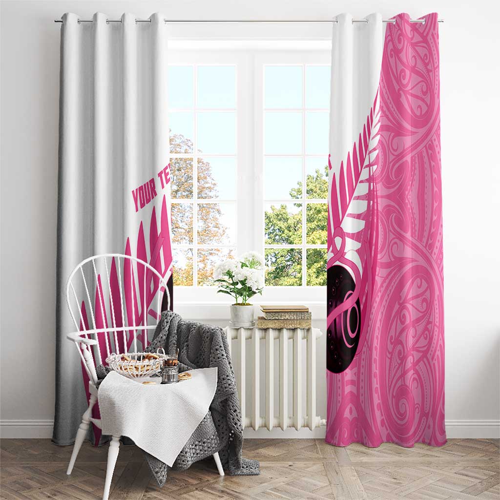 New Zealand Lawn Bowls Breast Cancer Custom Window Curtain Aotearoa Maori Silver Fern Pink Ribbon LT14 - Polynesian Pride