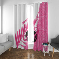 New Zealand Lawn Bowls Breast Cancer Custom Window Curtain Aotearoa Maori Silver Fern Pink Ribbon LT14 With Grommets Pink - Polynesian Pride
