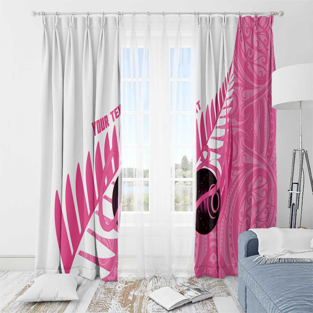 New Zealand Lawn Bowls Breast Cancer Custom Window Curtain Aotearoa Maori Silver Fern Pink Ribbon LT14 - Polynesian Pride