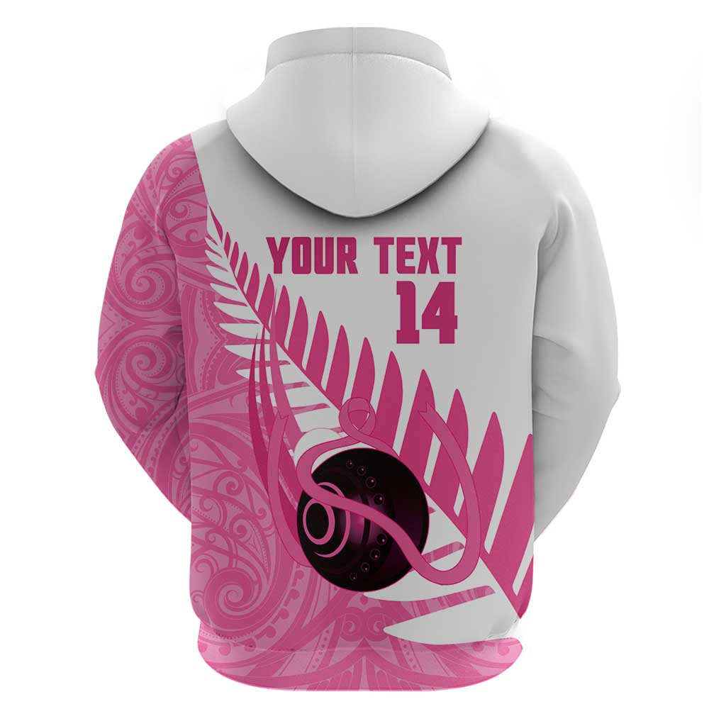 New Zealand Lawn Bowls Breast Cancer Custom Zip Hoodie Aotearoa Maori Silver Fern Pink Ribbon LT14 - Polynesian Pride