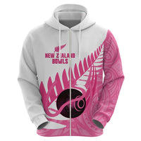 New Zealand Lawn Bowls Breast Cancer Custom Zip Hoodie Aotearoa Maori Silver Fern Pink Ribbon LT14 - Polynesian Pride