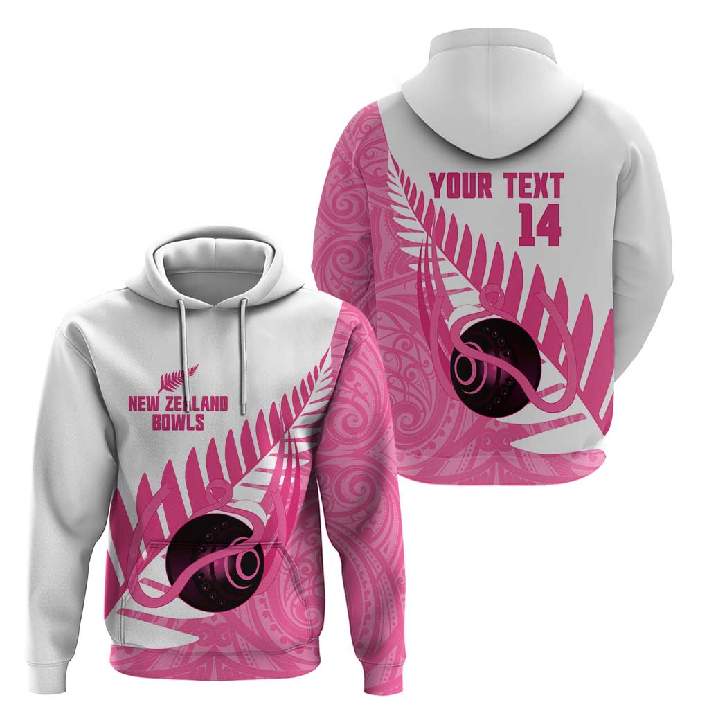 New Zealand Lawn Bowls Breast Cancer Custom Zip Hoodie Aotearoa Maori Silver Fern Pink Ribbon LT14 - Polynesian Pride