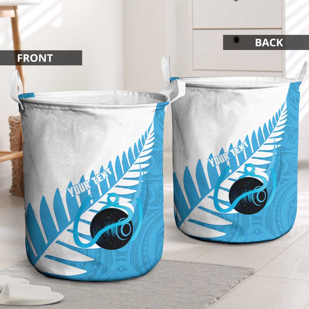 New Zealand Lawn Bowls Prostate Cancer Custom Laundry Basket Aotearoa Maori Silver Fern Blue Ribbon LT14 - Polynesian Pride
