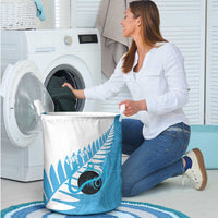 New Zealand Lawn Bowls Prostate Cancer Custom Laundry Basket Aotearoa Maori Silver Fern Blue Ribbon LT14 - Polynesian Pride