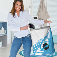 New Zealand Lawn Bowls Prostate Cancer Custom Laundry Basket Aotearoa Maori Silver Fern Blue Ribbon LT14 - Polynesian Pride