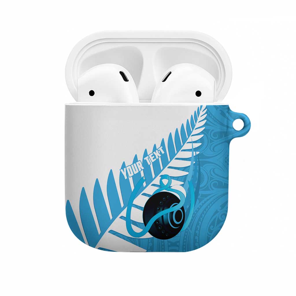 New Zealand Lawn Bowls Prostate Cancer Custom AirPods Case Aotearoa Maori Silver Fern Blue Ribbon LT14 Blue - Polynesian Pride