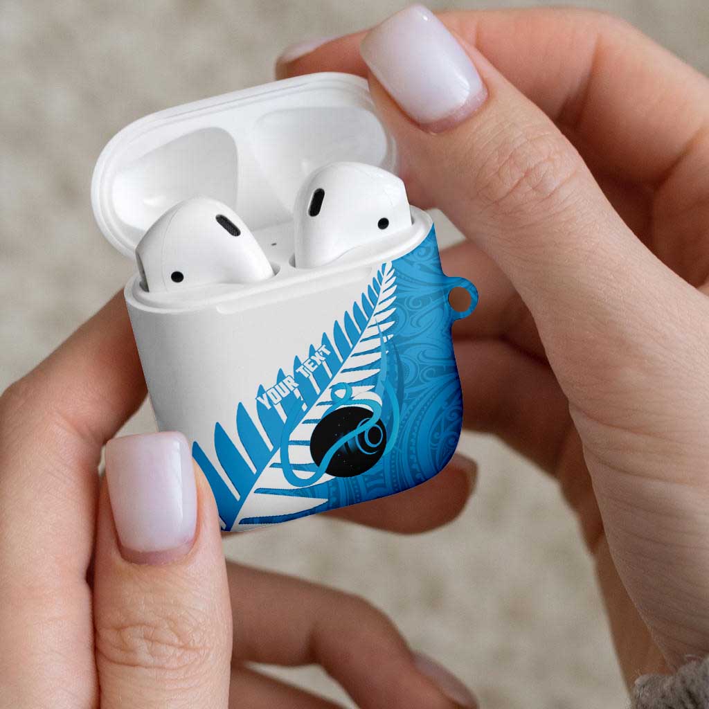 New Zealand Lawn Bowls Prostate Cancer Custom AirPods Case Aotearoa Maori Silver Fern Blue Ribbon LT14 - Polynesian Pride