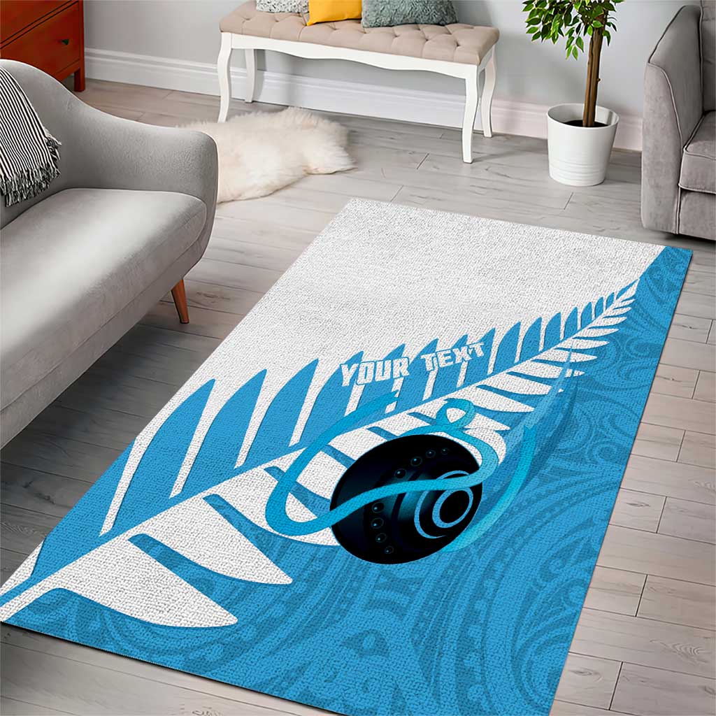 New Zealand Lawn Bowls Prostate Cancer Custom Area Rug Aotearoa Maori Silver Fern Blue Ribbon - Polynesian Pride