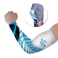 New Zealand Lawn Bowls Prostate Cancer Custom Arm Sleeves Aotearoa Maori Silver Fern Blue Ribbon LT14 Set of 2 Blue - Polynesian Pride