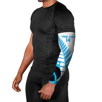 New Zealand Lawn Bowls Prostate Cancer Custom Arm Sleeves Aotearoa Maori Silver Fern Blue Ribbon LT14 - Polynesian Pride