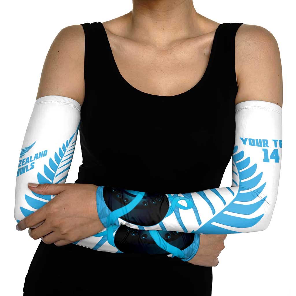 New Zealand Lawn Bowls Prostate Cancer Custom Arm Sleeves Aotearoa Maori Silver Fern Blue Ribbon LT14 - Polynesian Pride