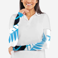 New Zealand Lawn Bowls Prostate Cancer Custom Arm Sleeves Aotearoa Maori Silver Fern Blue Ribbon LT14 - Polynesian Pride