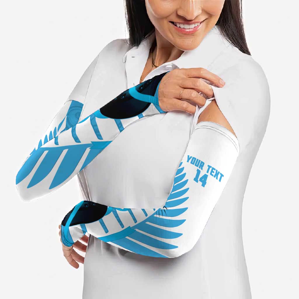 New Zealand Lawn Bowls Prostate Cancer Custom Arm Sleeves Aotearoa Maori Silver Fern Blue Ribbon LT14 - Polynesian Pride