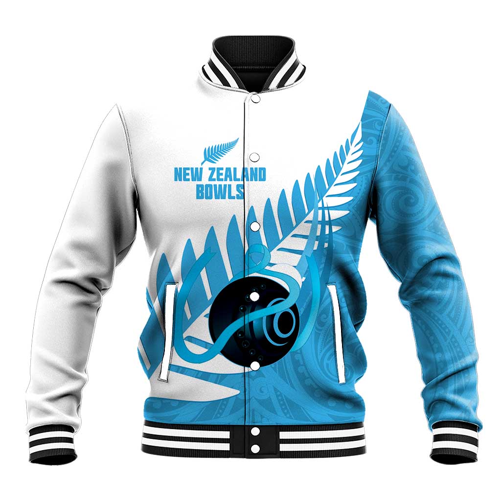 New Zealand Lawn Bowls Prostate Cancer Custom Baseball Jacket Aotearoa Maori Silver Fern Blue Ribbon LT14 Unisex Blue - Polynesian Pride