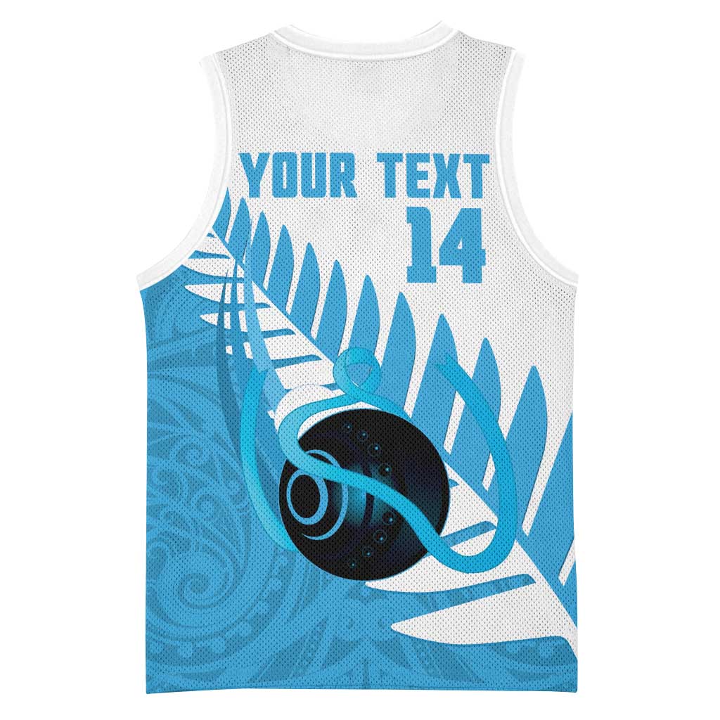 New Zealand Lawn Bowls Prostate Cancer Custom Basketball Jersey Aotearoa Maori Silver Fern Blue Ribbon LT14 - Polynesian Pride