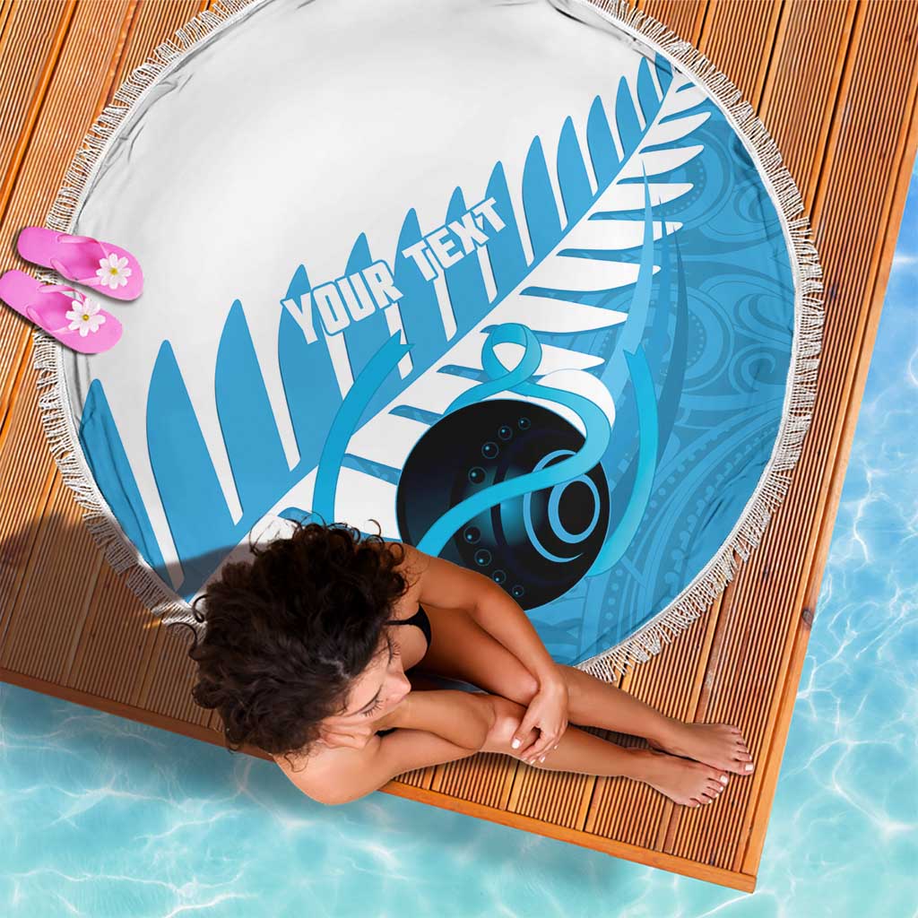 New Zealand Lawn Bowls Prostate Cancer Custom Beach Blanket Aotearoa Maori Silver Fern Blue Ribbon LT14 - Polynesian Pride