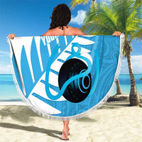 New Zealand Lawn Bowls Prostate Cancer Custom Beach Blanket Aotearoa Maori Silver Fern Blue Ribbon LT14 - Polynesian Pride