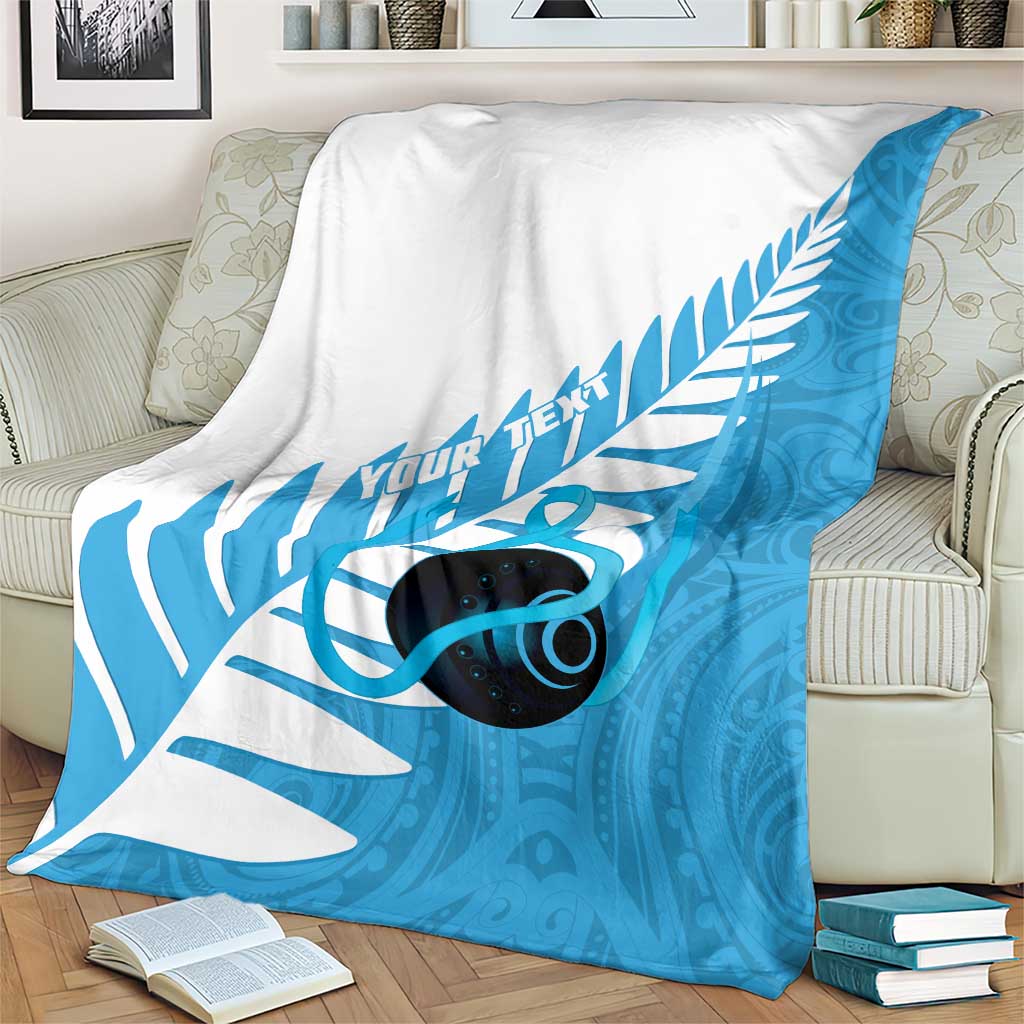 New Zealand Lawn Bowls Prostate Cancer Custom Blanket Aotearoa Maori Silver Fern Blue Ribbon LT14 - Polynesian Pride