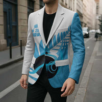 New Zealand Lawn Bowls Prostate Cancer Custom Blazer Aotearoa Maori Silver Fern Blue Ribbon LT14 - Polynesian Pride