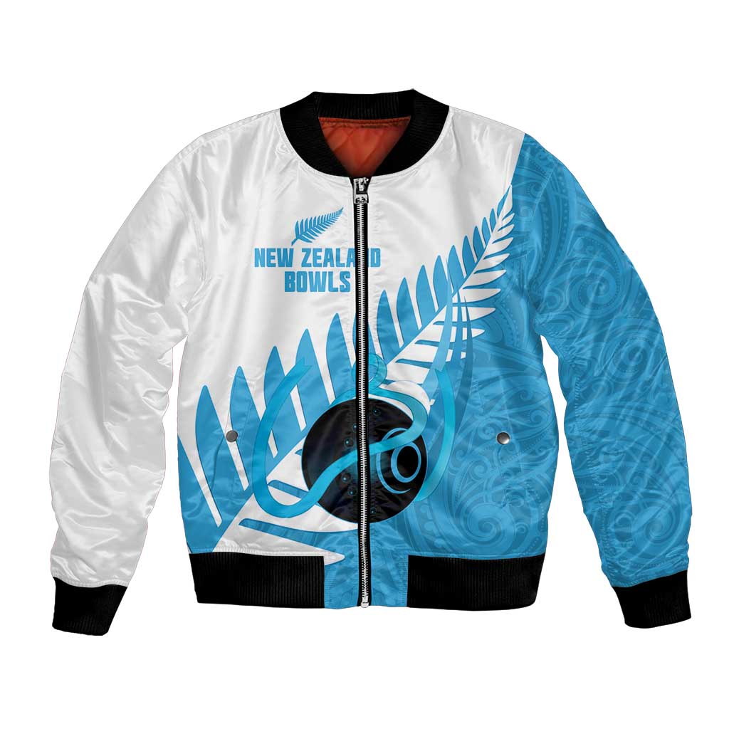 New Zealand Lawn Bowls Prostate Cancer Custom Bomber Jacket Aotearoa Maori Silver Fern Blue Ribbon LT14 Unisex Blue - Polynesian Pride