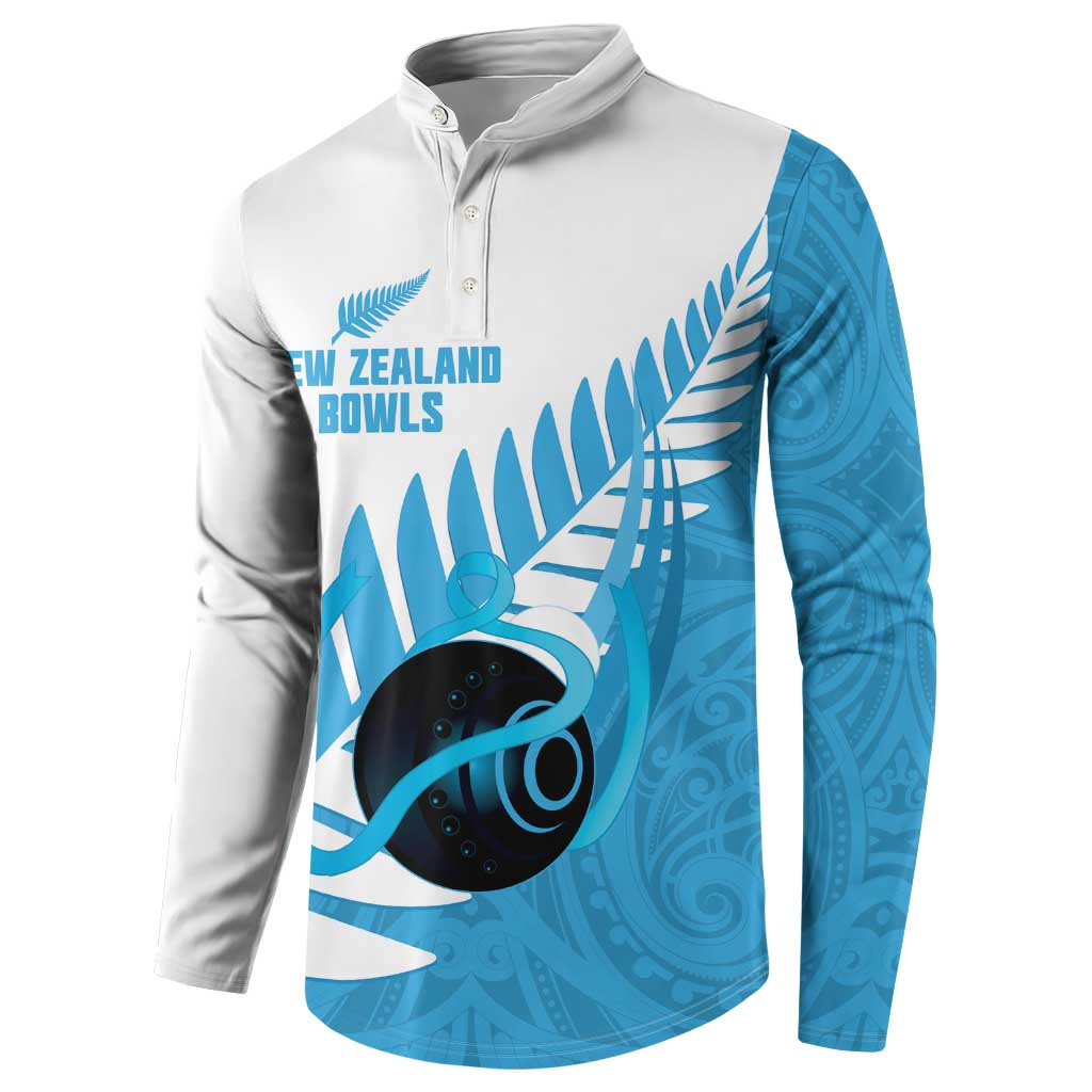 New Zealand Lawn Bowls Prostate Cancer Custom Button Sweatshirt Aotearoa Maori Silver Fern Blue Ribbon LT14 - Polynesian Pride