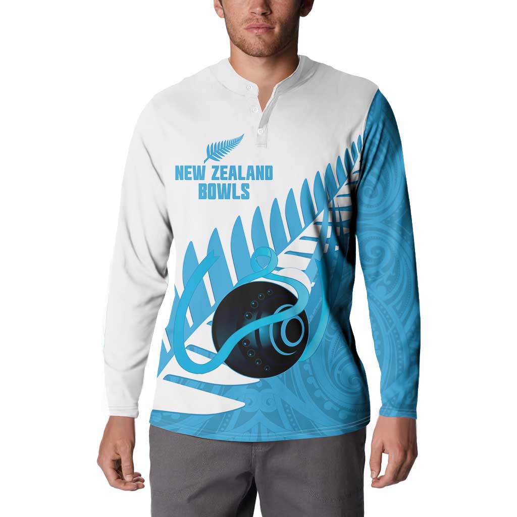 New Zealand Lawn Bowls Prostate Cancer Custom Button Sweatshirt Aotearoa Maori Silver Fern Blue Ribbon LT14 - Polynesian Pride