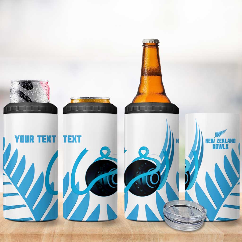 New Zealand Lawn Bowls Prostate Cancer Custom 4 in 1 Can Cooler Tumbler Aotearoa Maori Silver Fern Blue Ribbon LT14 - Polynesian Pride