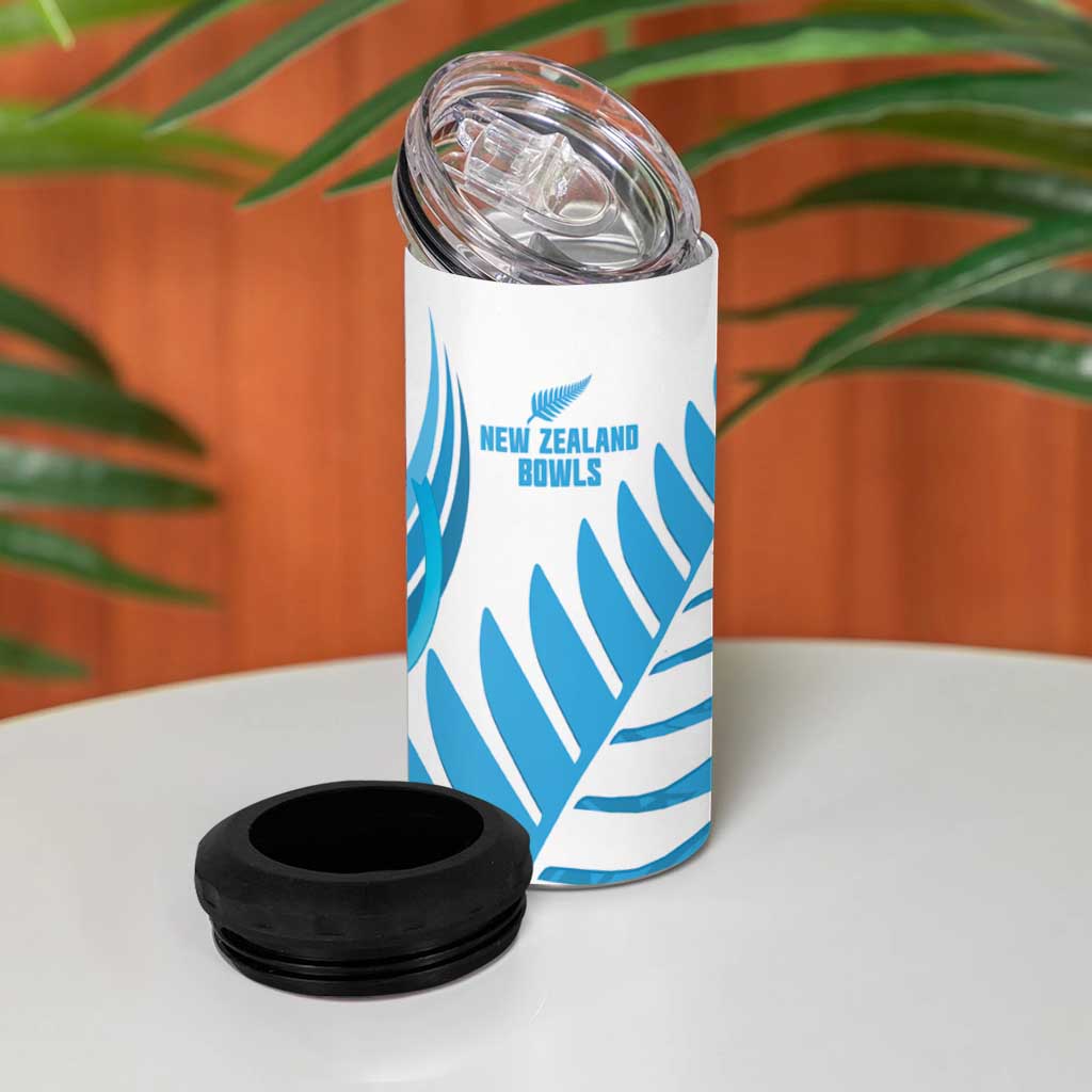 New Zealand Lawn Bowls Prostate Cancer Custom 4 in 1 Can Cooler Tumbler Aotearoa Maori Silver Fern Blue Ribbon LT14 - Polynesian Pride