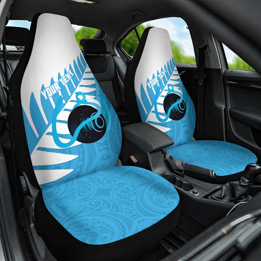 New Zealand Lawn Bowls Prostate Cancer Custom Car Seat Cover Aotearoa Maori Silver Fern Blue Ribbon - Polynesian Pride