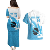 New Zealand Lawn Bowls Prostate Cancer Custom Couples Matching Puletasi and Hawaiian Shirt Aotearoa Maori Silver Fern Blue Ribbon LT14 - Polynesian Pride
