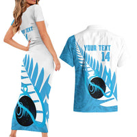 New Zealand Lawn Bowls Prostate Cancer Custom Couples Matching Short Sleeve Bodycon Dress and Hawaiian Shirt Aotearoa Maori Silver Fern Blue Ribbon LT14 - Polynesian Pride
