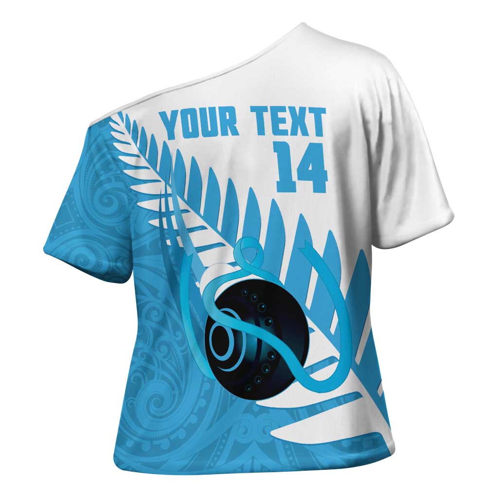 New Zealand Lawn Bowls Prostate Cancer Custom Cross Shoulder Shirt Aotearoa Maori Silver Fern Blue Ribbon LT14 - Polynesian Pride