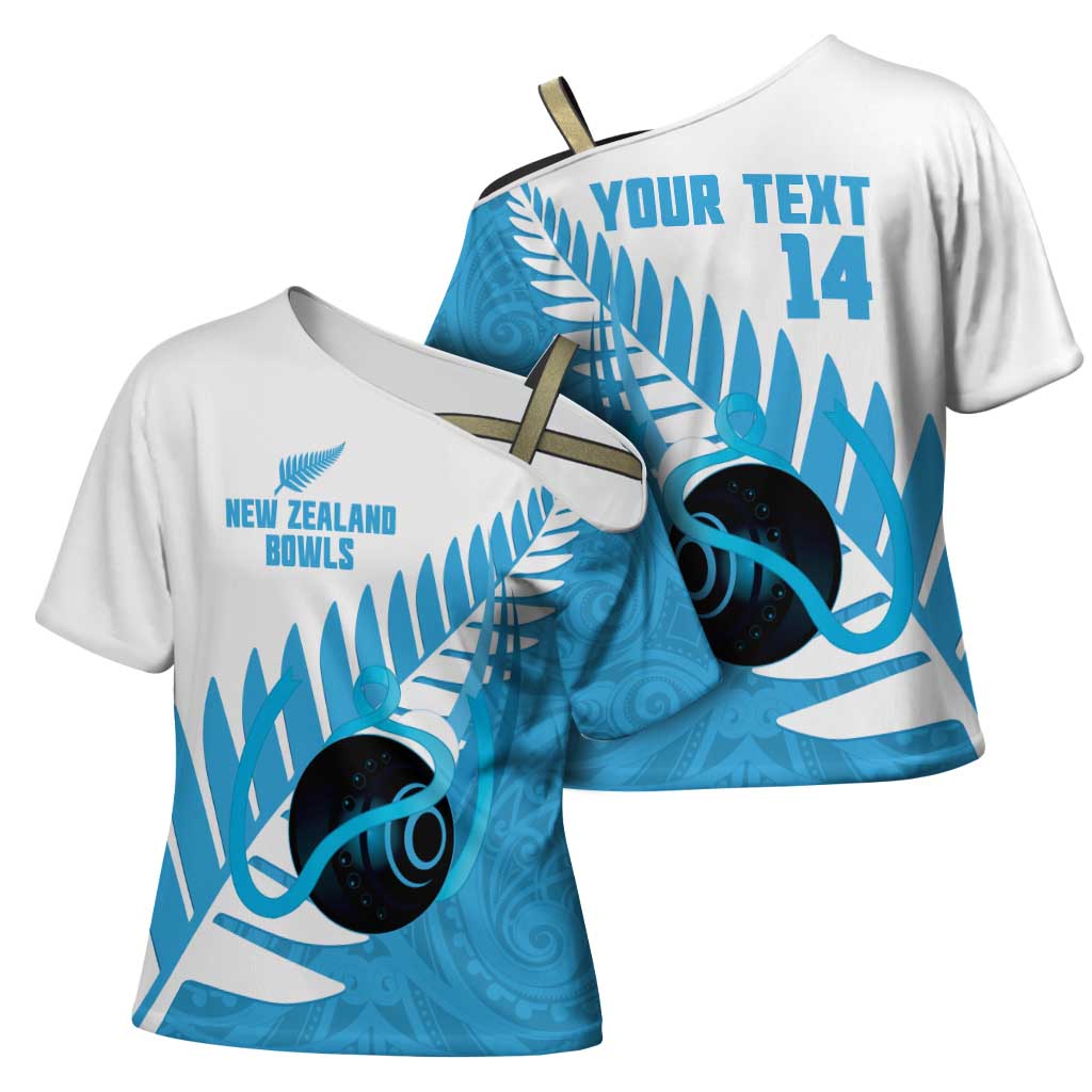 New Zealand Lawn Bowls Prostate Cancer Custom Cross Shoulder Shirt Aotearoa Maori Silver Fern Blue Ribbon LT14 - Polynesian Pride