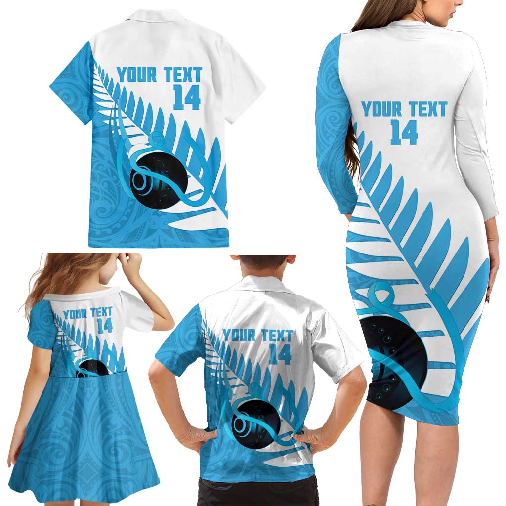 New Zealand Lawn Bowls Prostate Cancer Custom Family Matching Long Sleeve Bodycon Dress and Hawaiian Shirt Aotearoa Maori Silver Fern Blue Ribbon LT14 - Polynesian Pride