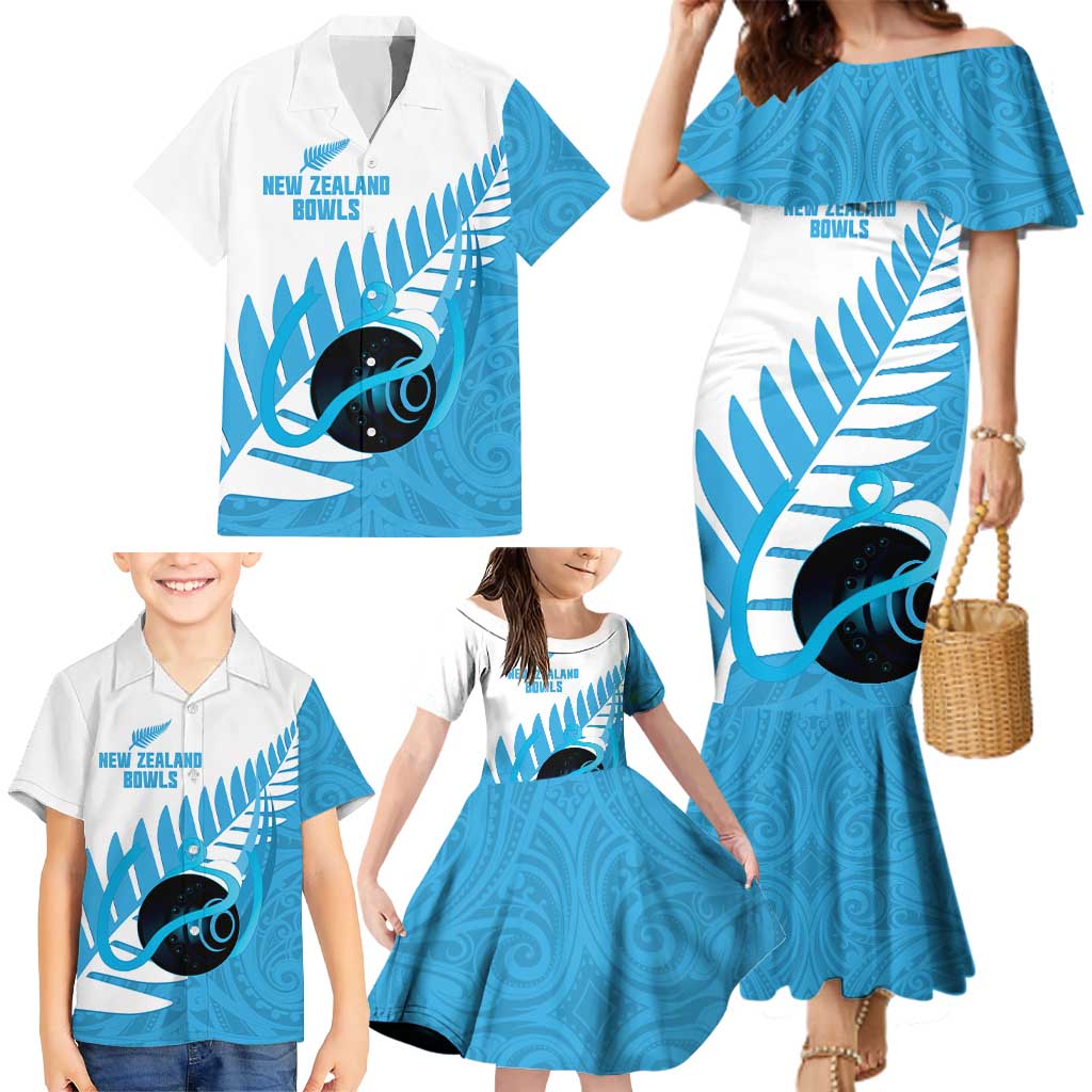 New Zealand Lawn Bowls Prostate Cancer Custom Family Matching Mermaid Dress and Hawaiian Shirt Aotearoa Maori Silver Fern Blue Ribbon LT14 - Polynesian Pride