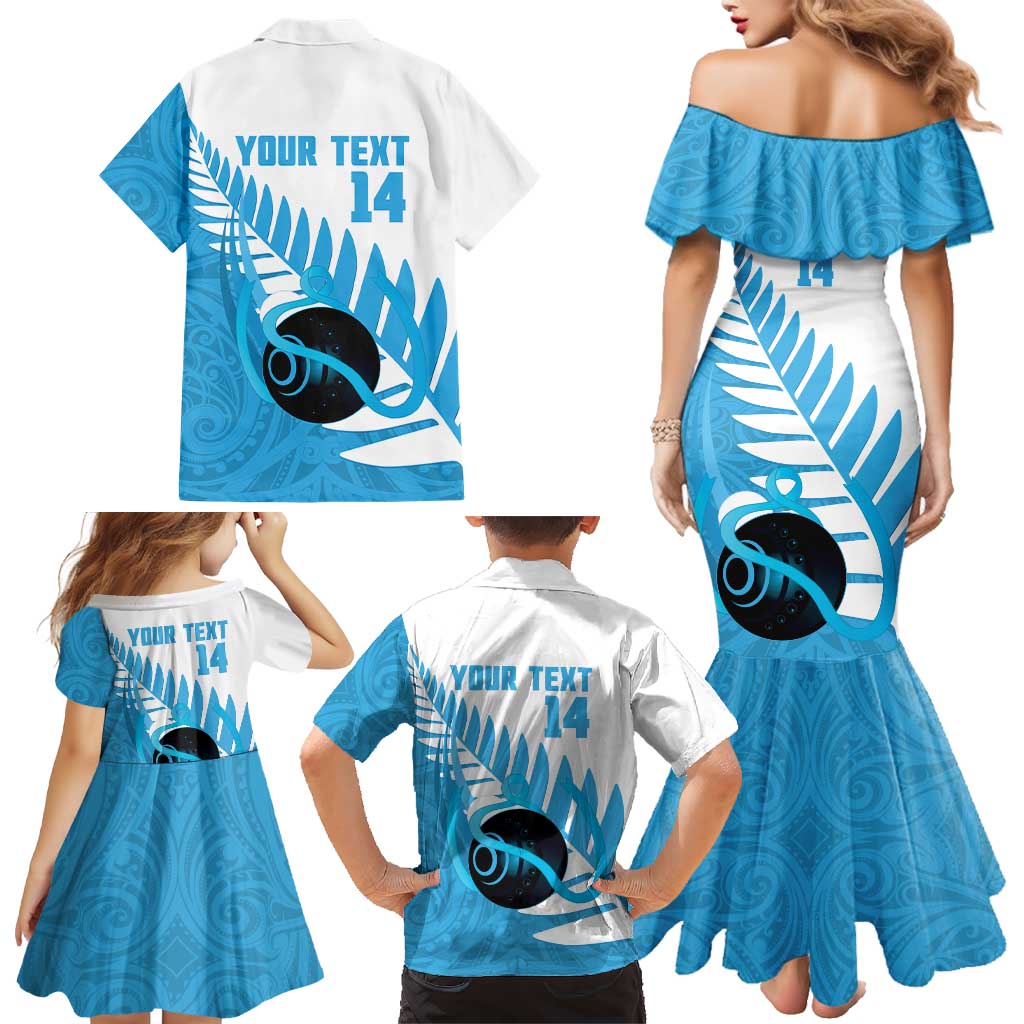 New Zealand Lawn Bowls Prostate Cancer Custom Family Matching Mermaid Dress and Hawaiian Shirt Aotearoa Maori Silver Fern Blue Ribbon LT14 - Polynesian Pride