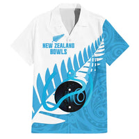 New Zealand Lawn Bowls Prostate Cancer Custom Family Matching Off Shoulder Maxi Dress and Hawaiian Shirt Aotearoa Maori Silver Fern Blue Ribbon LT14 Dad's Shirt - Short Sleeve Blue - Polynesian Pride