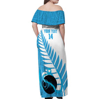 New Zealand Lawn Bowls Prostate Cancer Custom Family Matching Off Shoulder Maxi Dress and Hawaiian Shirt Aotearoa Maori Silver Fern Blue Ribbon LT14 - Polynesian Pride