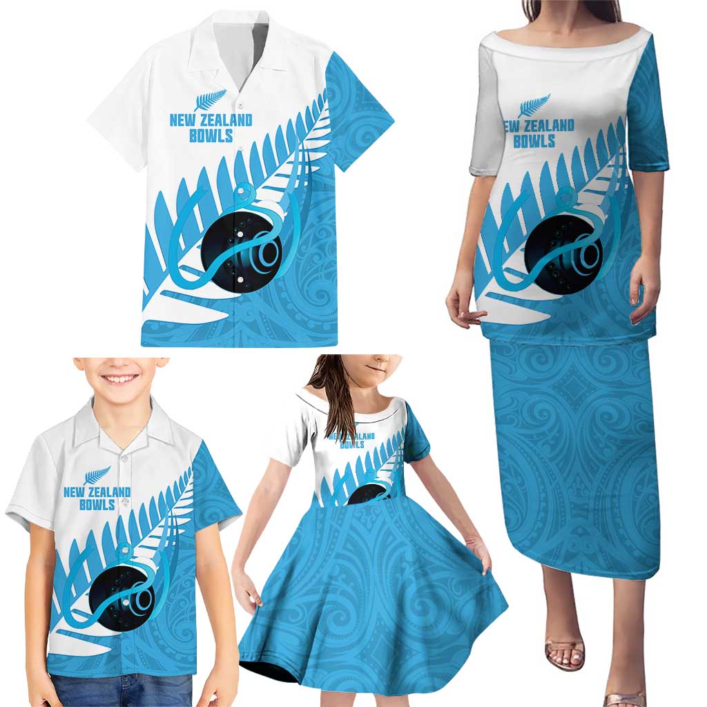 New Zealand Lawn Bowls Prostate Cancer Custom Family Matching Puletasi and Hawaiian Shirt Aotearoa Maori Silver Fern Blue Ribbon LT14 - Polynesian Pride