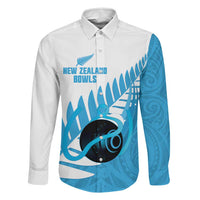 New Zealand Lawn Bowls Prostate Cancer Custom Family Matching Short Sleeve Bodycon Dress and Hawaiian Shirt Aotearoa Maori Silver Fern Blue Ribbon LT14 Dad's Shirt - Long Sleeve Blue - Polynesian Pride