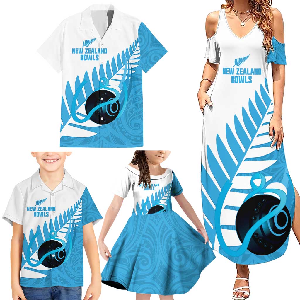 New Zealand Lawn Bowls Prostate Cancer Custom Family Matching Summer Maxi Dress and Hawaiian Shirt Aotearoa Maori Silver Fern Blue Ribbon LT14 - Polynesian Pride