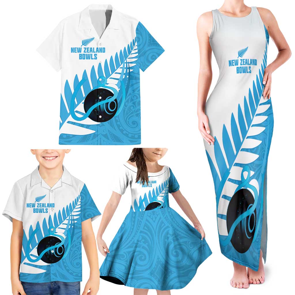 New Zealand Lawn Bowls Prostate Cancer Custom Family Matching Tank Maxi Dress and Hawaiian Shirt Aotearoa Maori Silver Fern Blue Ribbon - Polynesian Pride