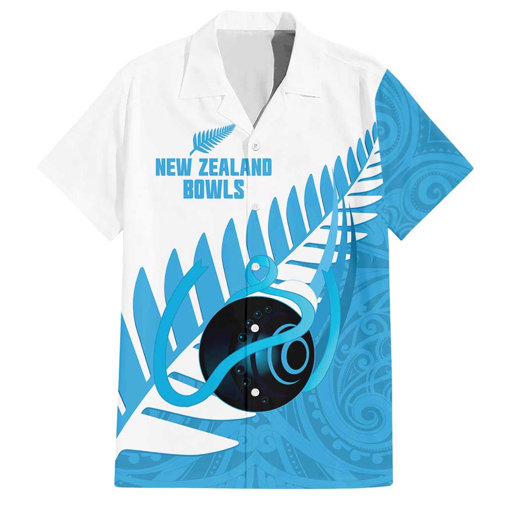 New Zealand Lawn Bowls Prostate Cancer Custom Hawaiian Shirt Aotearoa Maori Silver Fern Blue Ribbon LT14 Blue - Polynesian Pride