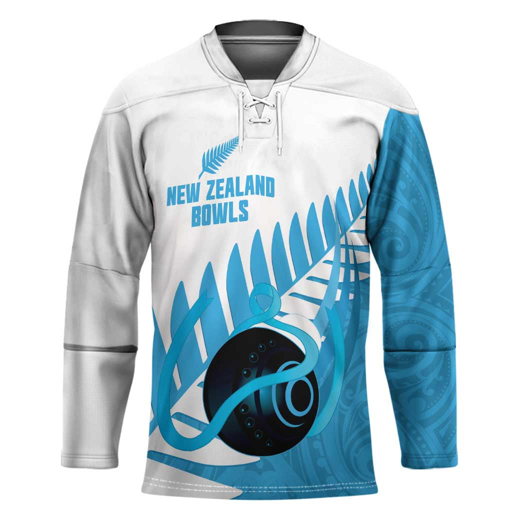 New Zealand Lawn Bowls Prostate Cancer Custom Hockey Jersey Aotearoa Maori Silver Fern Blue Ribbon - Polynesian Pride