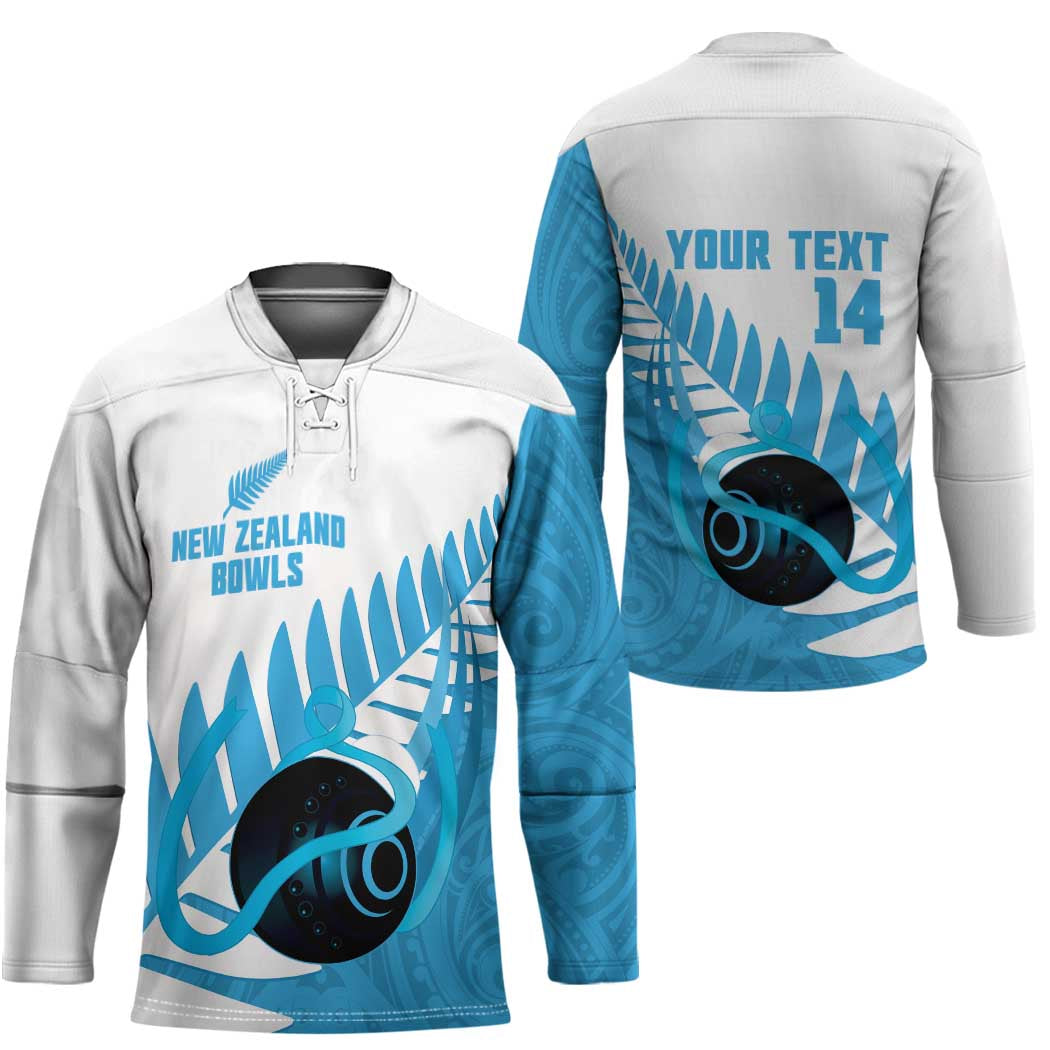 New Zealand Lawn Bowls Prostate Cancer Custom Hockey Jersey Aotearoa Maori Silver Fern Blue Ribbon LT14 - Polynesian Pride