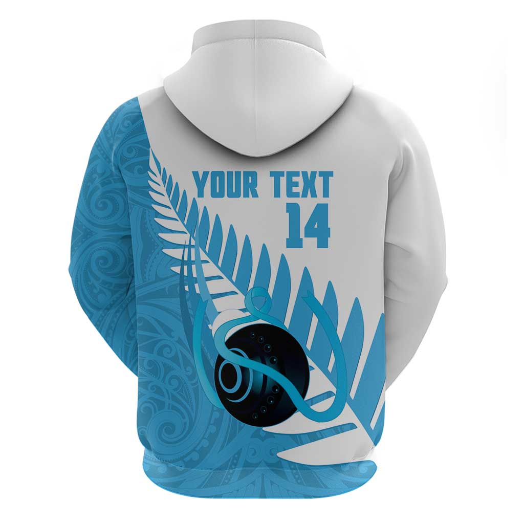 New Zealand Lawn Bowls Prostate Cancer Custom Hoodie Aotearoa Maori Silver Fern Blue Ribbon - Polynesian Pride