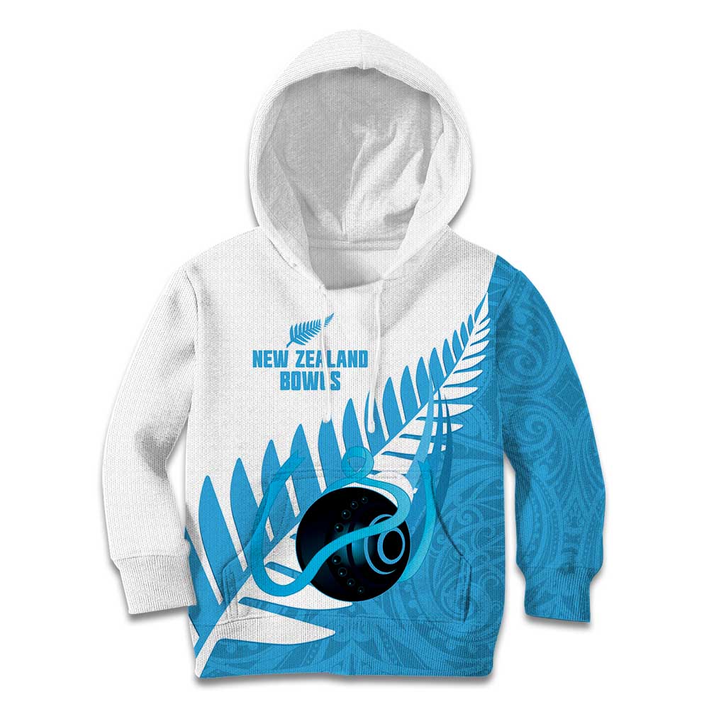 New Zealand Lawn Bowls Prostate Cancer Custom Kid Hoodie Aotearoa Maori Silver Fern Blue Ribbon - Polynesian Pride